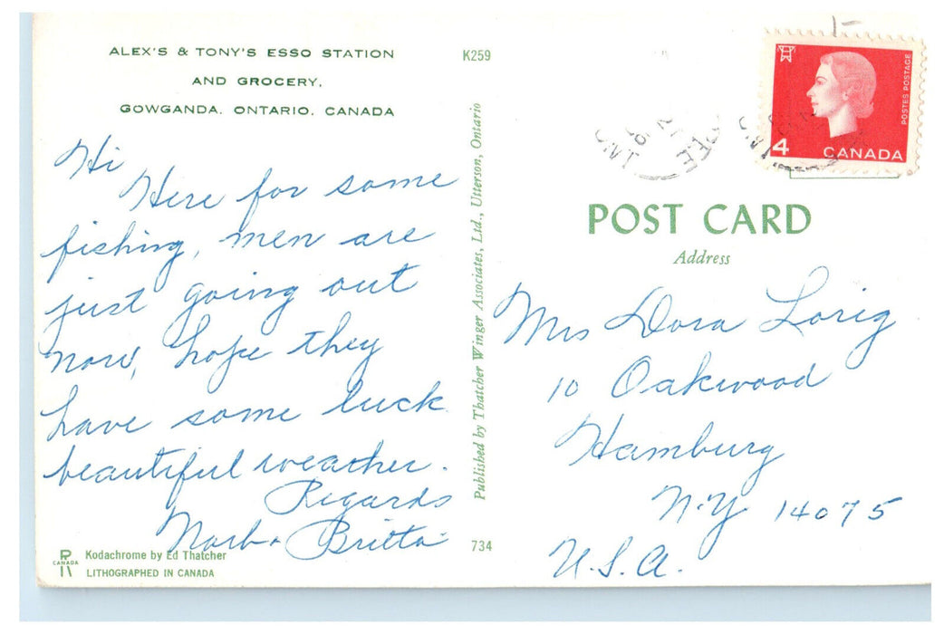 c1950's Animal Scene, Alex & Tony's Esso Station Gowganda Canada Postcard