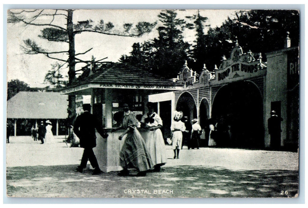 1909 Bump the Bumps, Ticket Booth, Crowds, Crystal Beach Ontario Canada Postcard