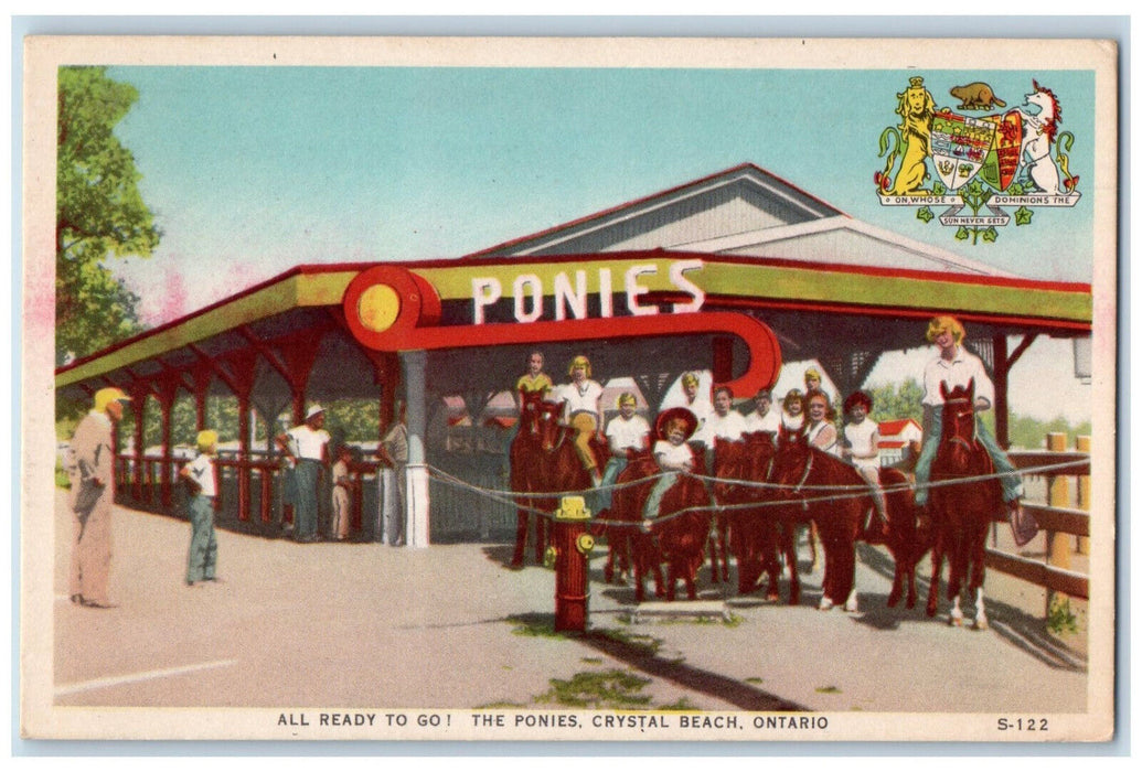 c1940's All Ready To Go! The Ponies, Crystal Beach Ontario Canada Postcard