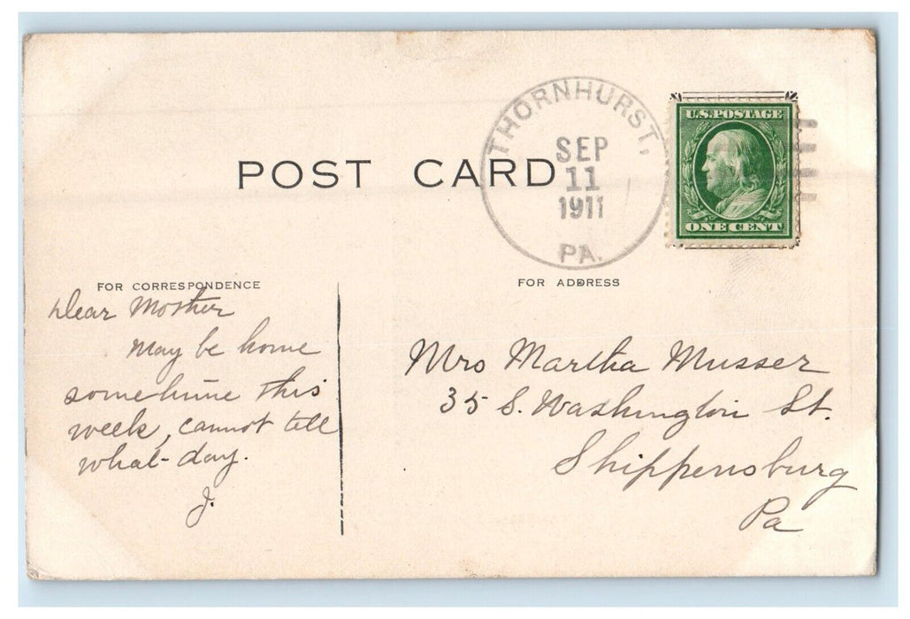 1911 Winter Scene Thornhurst PA, Showing School House On The Hill Postcard