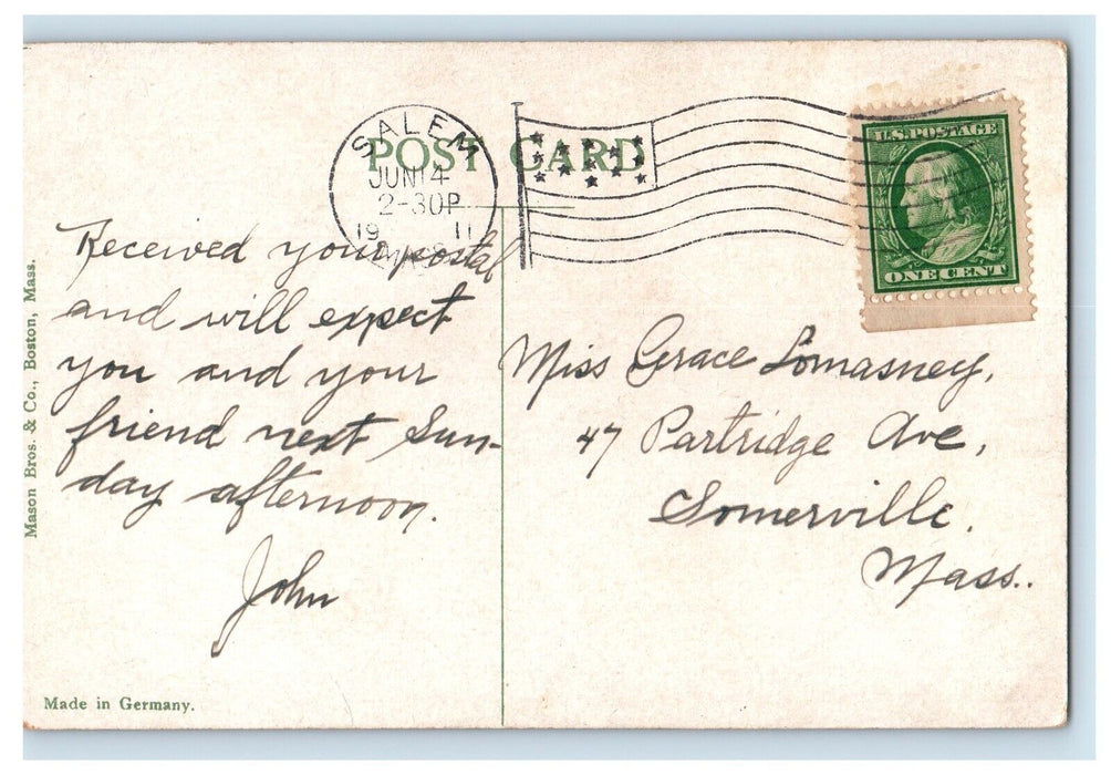 1911 Boston MA, South Terminal Station Railroad Train Trolley Antique Postcard