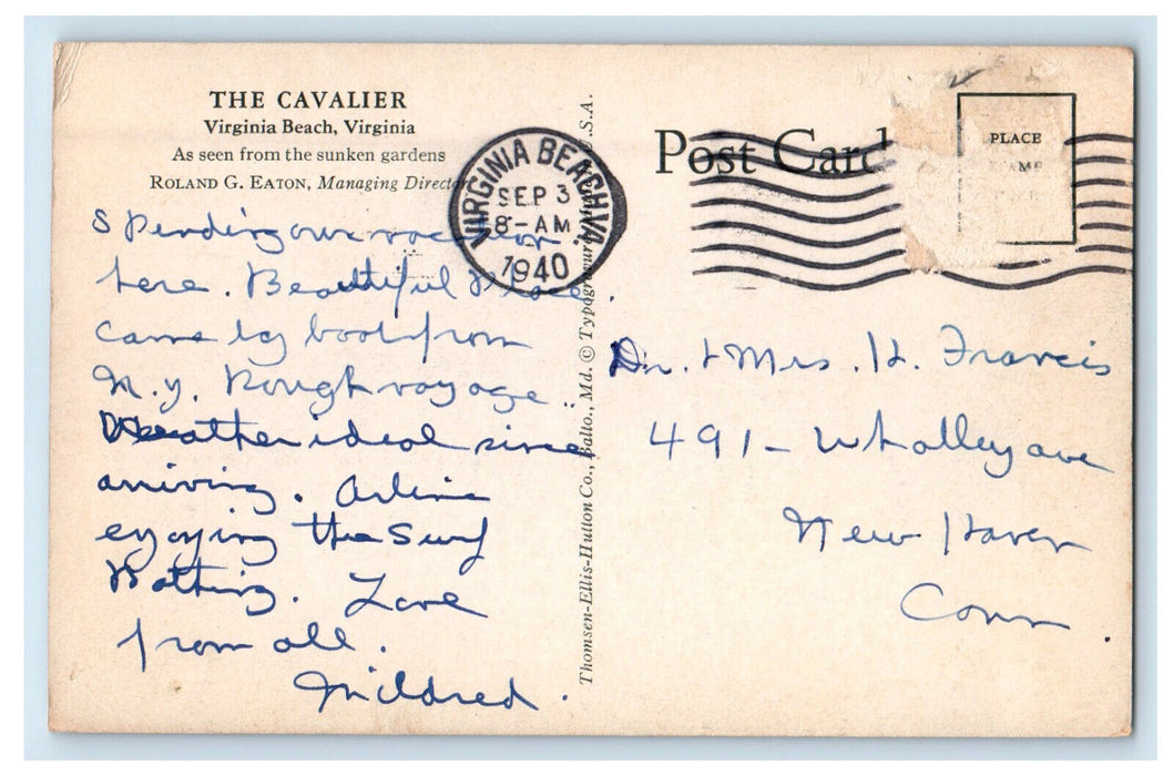 1940 The Cavalier Virginia Beach Virginia VA Posted Vintage Postcard