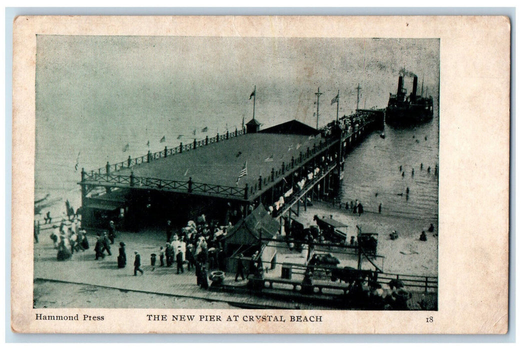 c1940's Steamship, The New Pier at Crystal Beach Canada Hammond Press Postcard