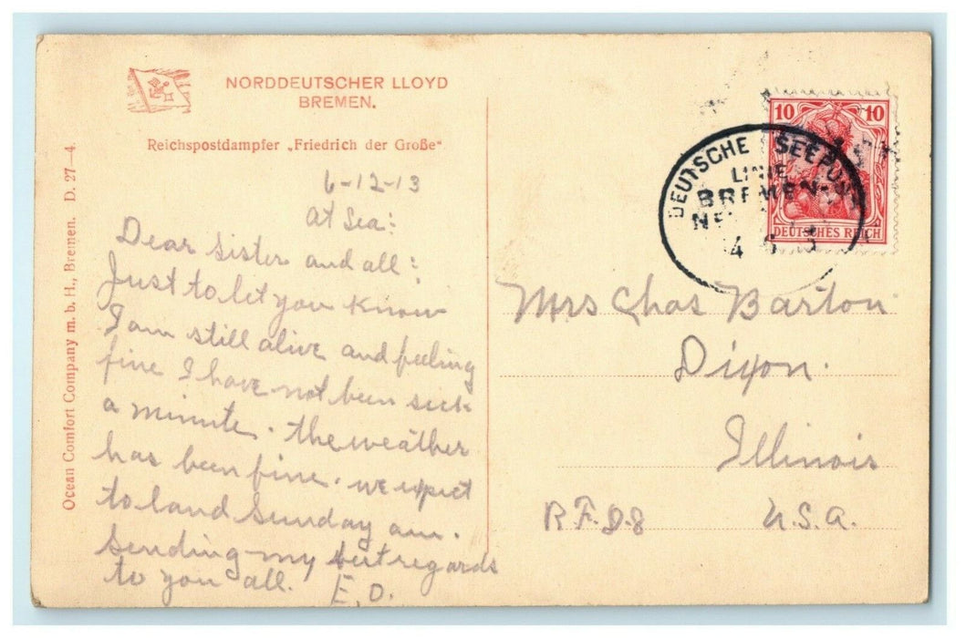 1913 Norddeutscher Lloyd Steamship German RPPC Photo Antique Postcard