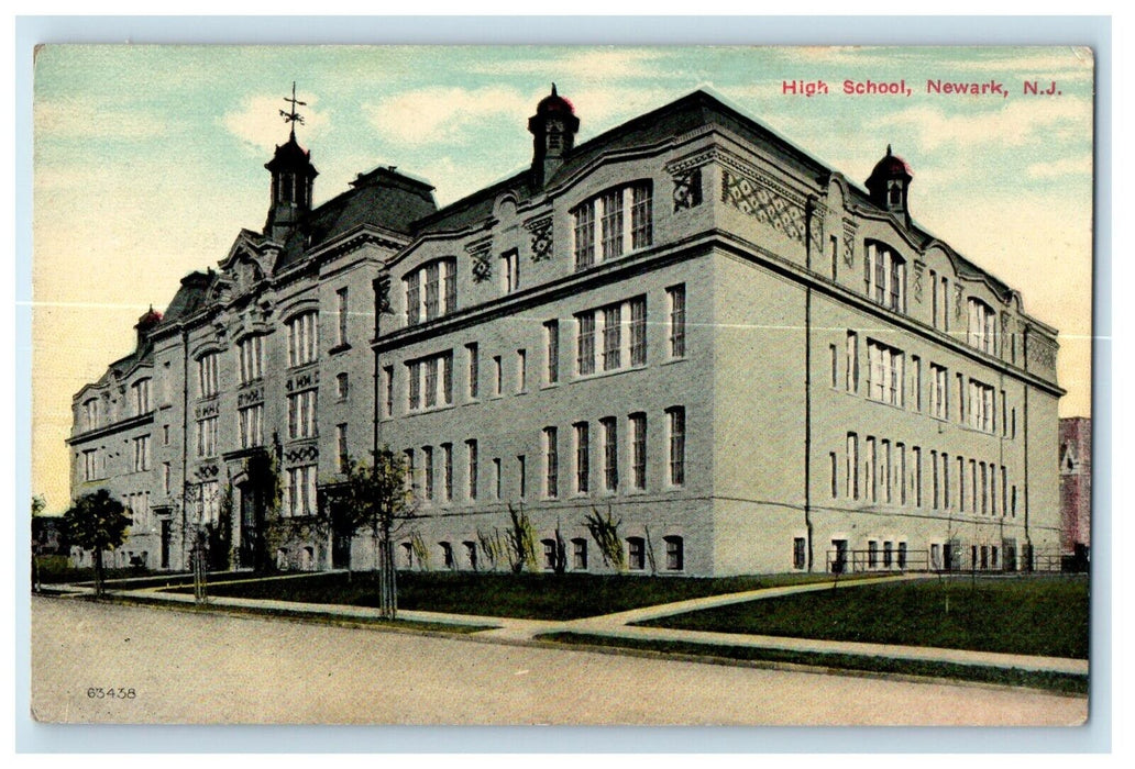 c1910's High School Building Street View Newark New Jersey NJ Antique Postcard