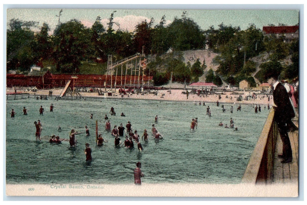 c1905 Bridge, Bathing Scene, Crystal Beach Ontario Canada Unposted Postcard