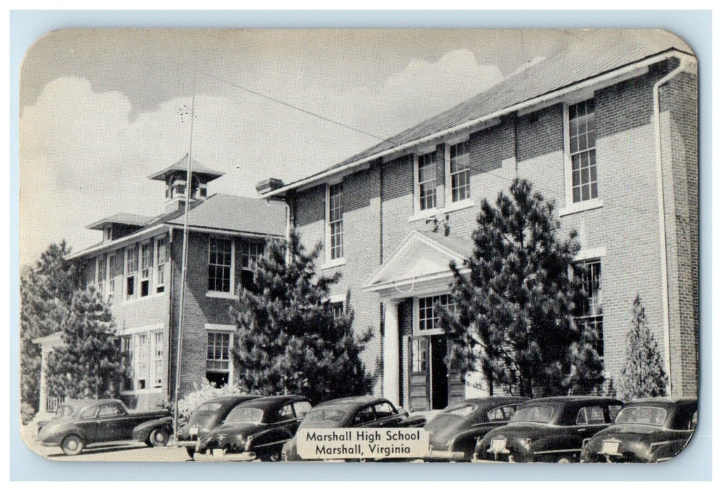 c1950's Marshall High School Building Cars Marshall Virginia VA Antique Postcard