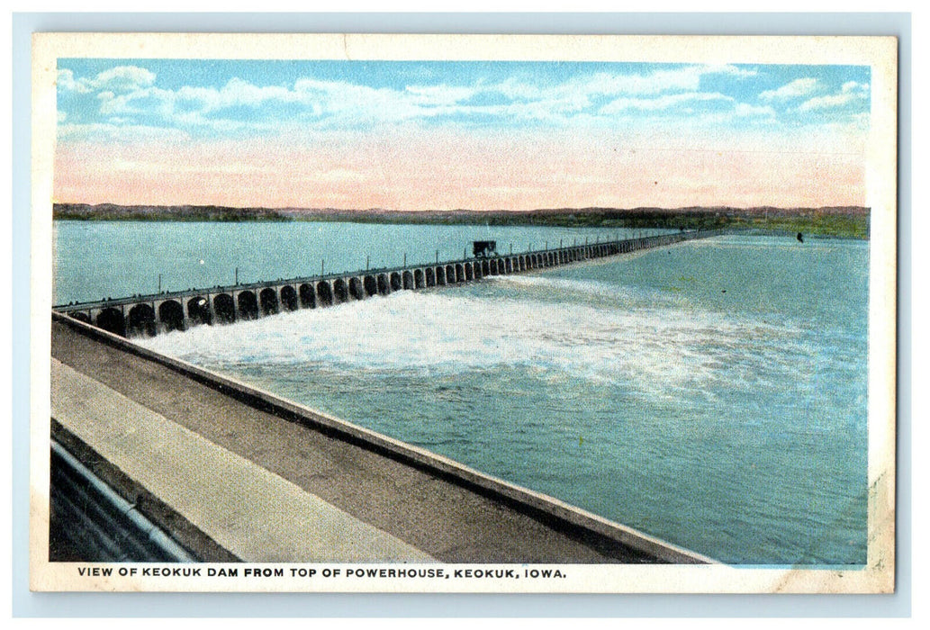 c1920s View of Keokuk Dam from Top of Powerhouse, Keokuk Iowa IA Postcard