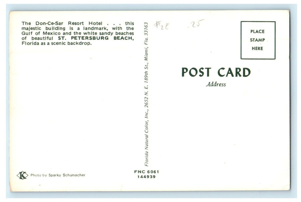 c1960's The Don-Ce-Sar Resort Hotel St. Petersburg Beach Florida FL Postcard