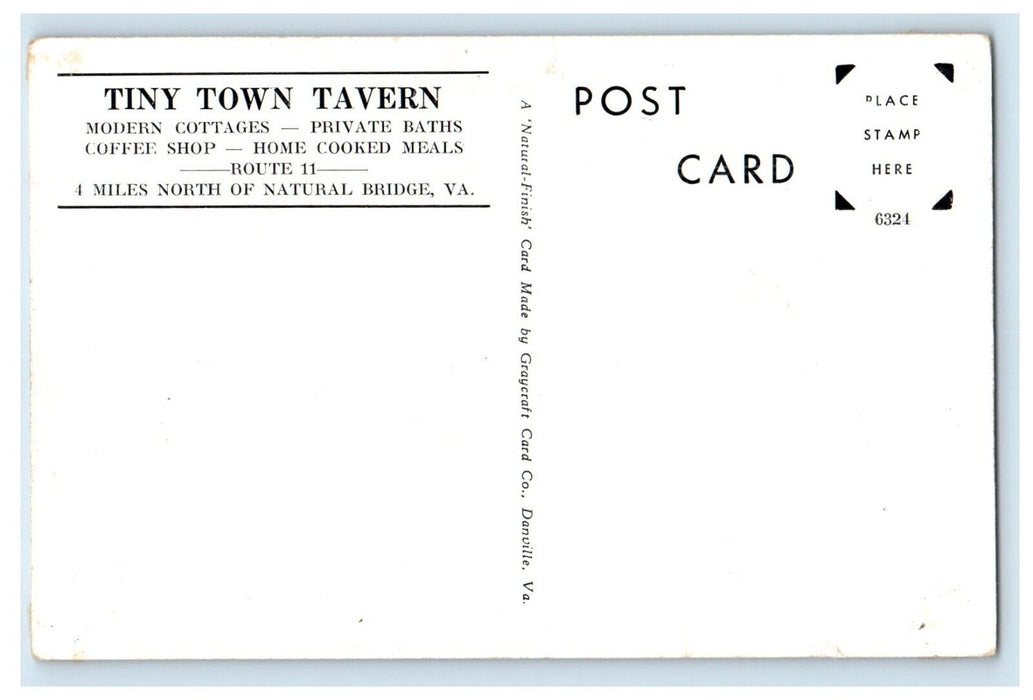 Tiny Town Tavern Modern Cottages Natural Bridge Virginia VA Unposted Postcard