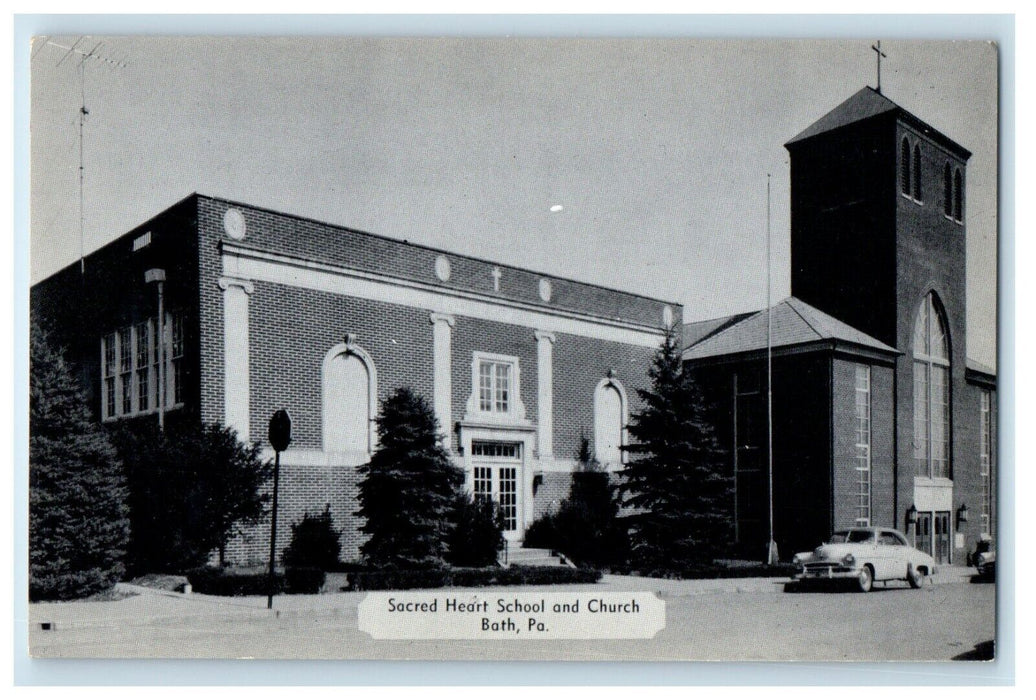Sacred Heart School And Church Bath Pennsylvania PA Unposted Vintage Postcard