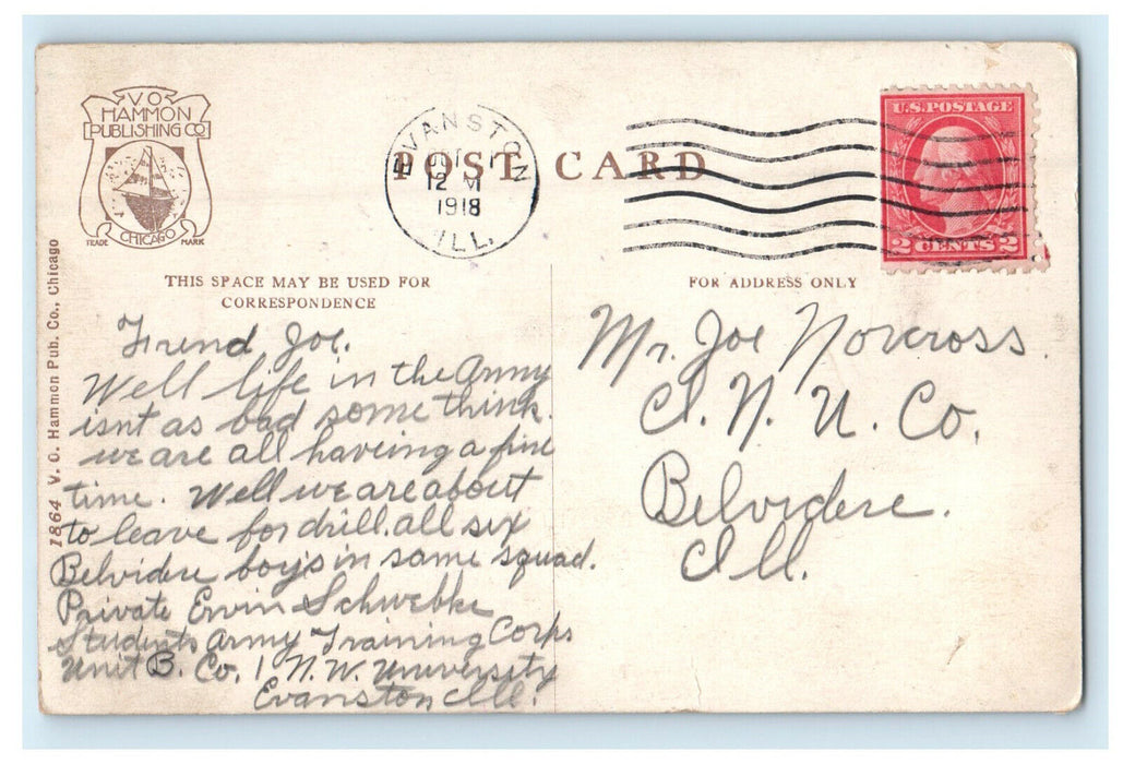 1918 New Gymnasium, North Western University Evanston Illinois IL Postcard