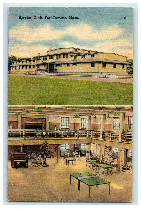 1942 Interior of Service Club, Fort Devens Massachusetts MA Posted Postcard