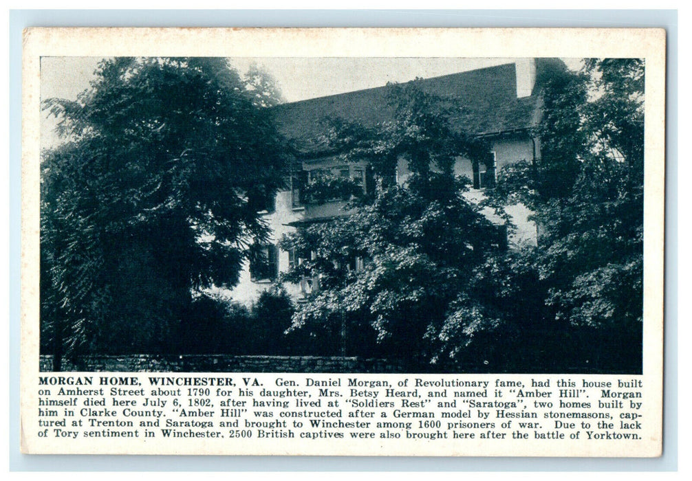 c1920s Morgan Home, Amherst Street Winchester Virginia VA Unposted Postcard