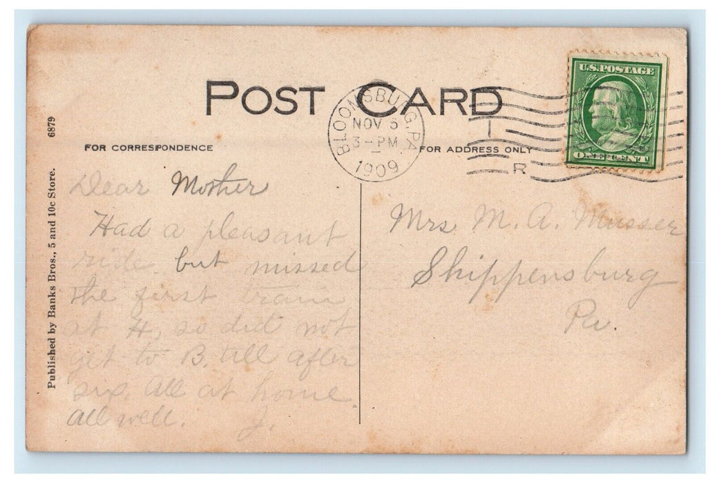 1909 Soldier's And Sailor's Monument Bloomsburg Pennsylvania PA Antique Postcard