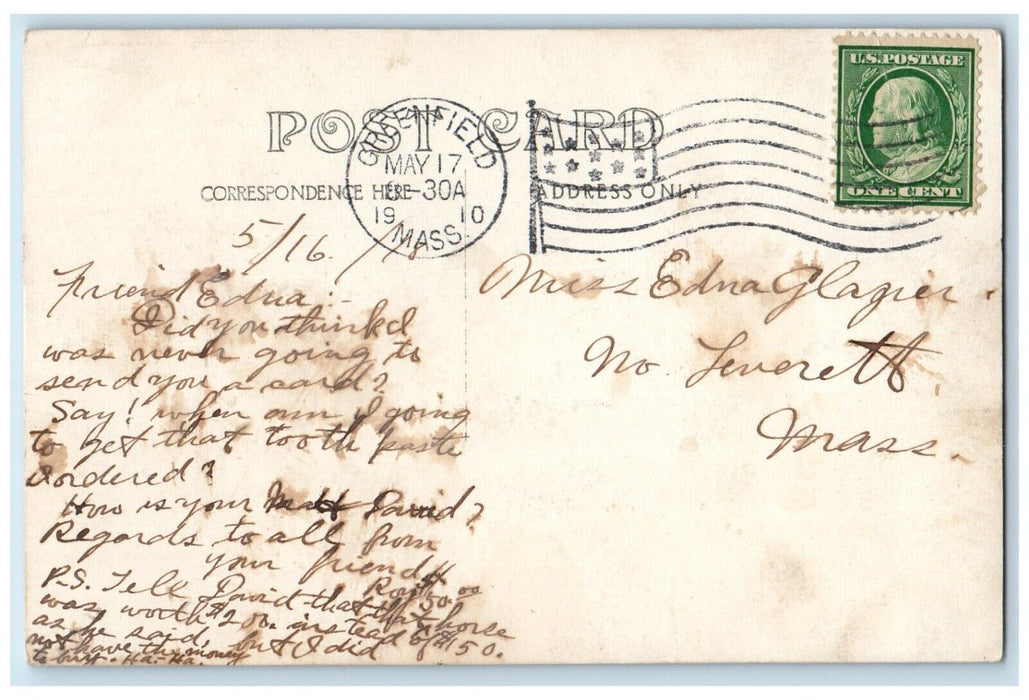 1910 Holy Trinity Church Steeple Greenfield MA RPPC Photo Posted Postcard