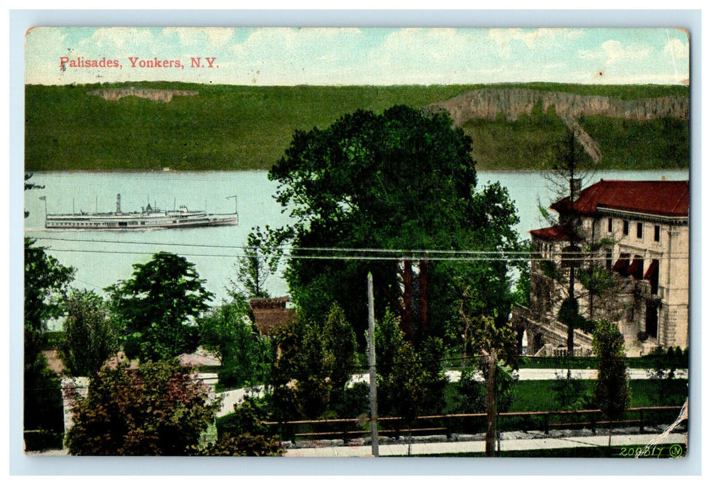 c1910s Steamship Sailing, Palisades Yonkers New York NY Antique Postcard