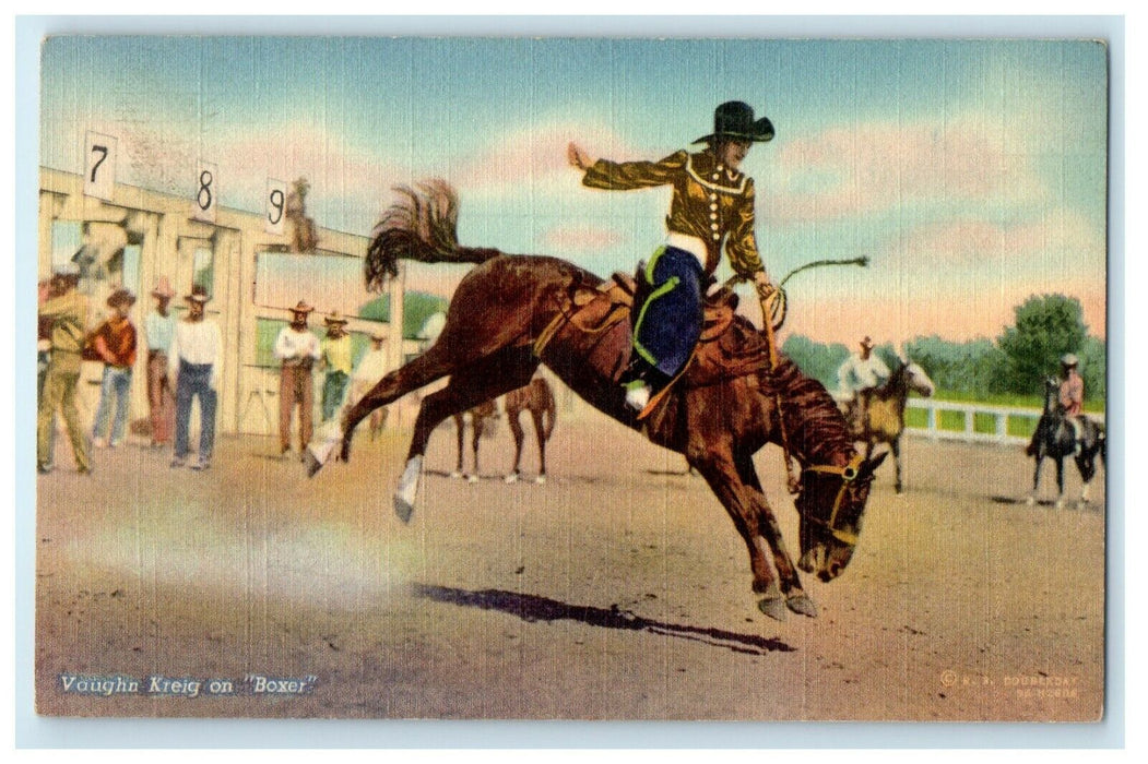 c1940s F Stevenson Leaving Sure Shot Cowboy Bucking Rodeo R.R Doubleday Postcard