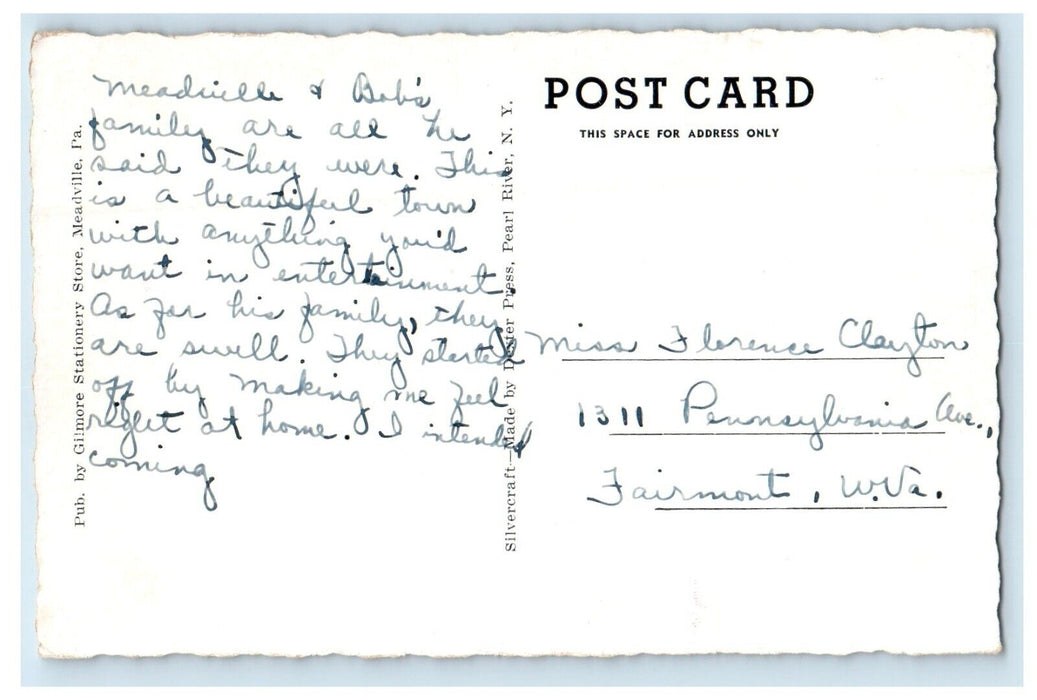 View Of High School Building Meadville Pennsylvania PA Posted Vintage Postcard
