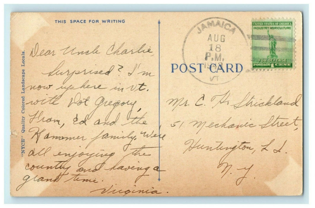 1943 Greetings From Jamaica Vermont VT Posted Vintage Postcard