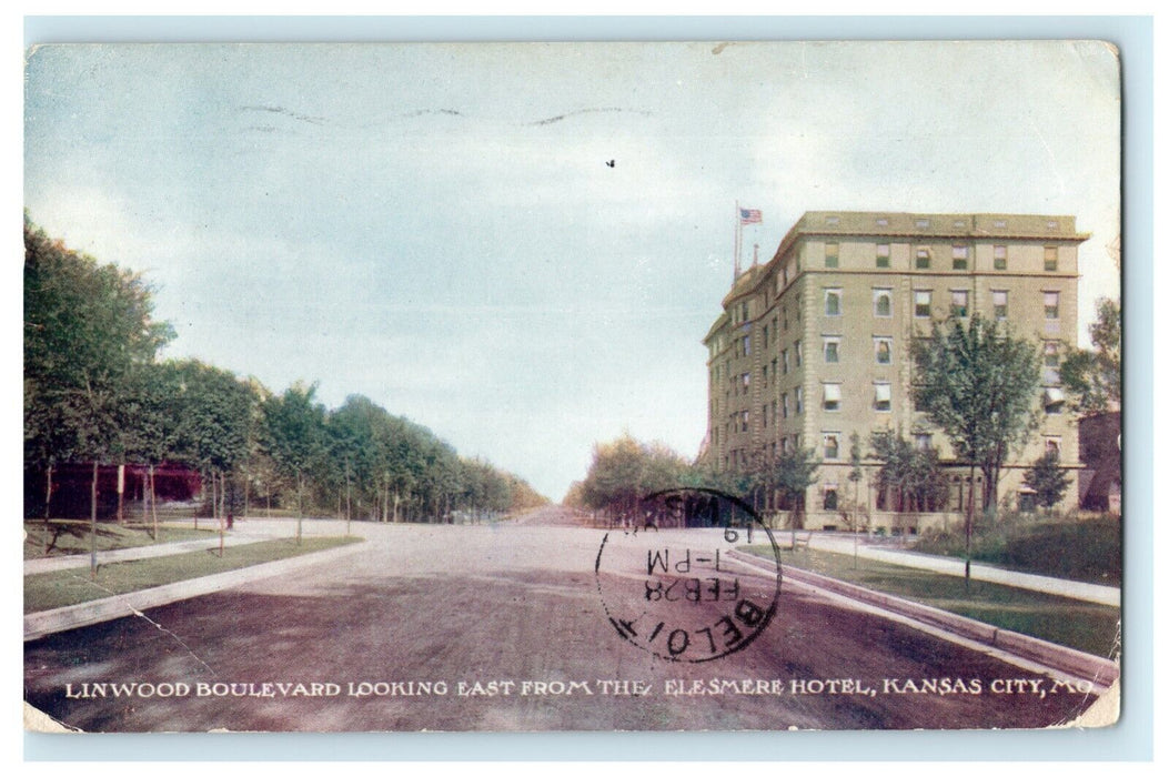 1908 Linwood Boulevard Elesmere Hotel Kansas City MO Posted Antique Postcard