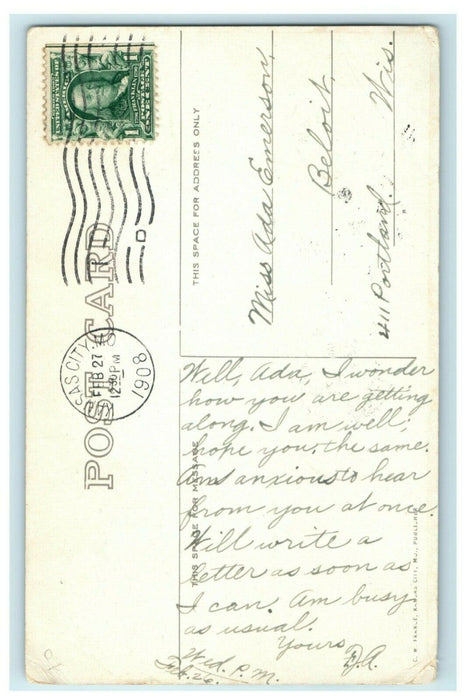 1908 Linwood Boulevard Elesmere Hotel Kansas City MO Posted Antique Postcard