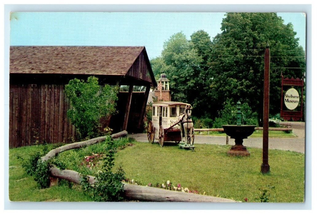 Milk Wagon Watering Double Lane Covered Bridge Shelburne Vermont VT Postcard