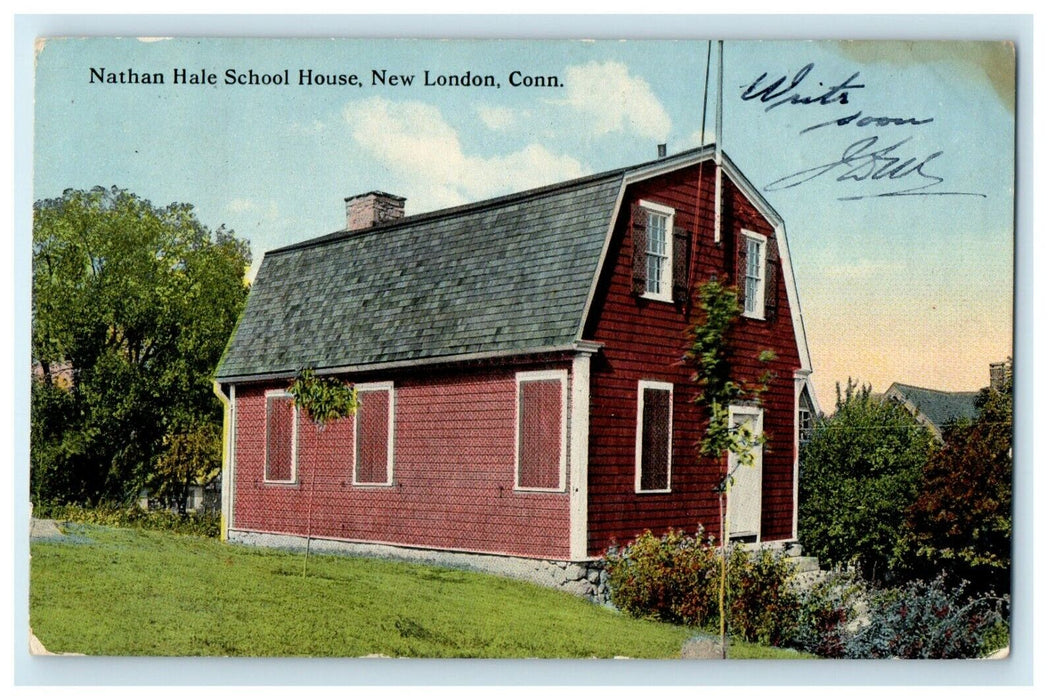 Nathan Hale School House New London Connecticut CT Antique Postcard
