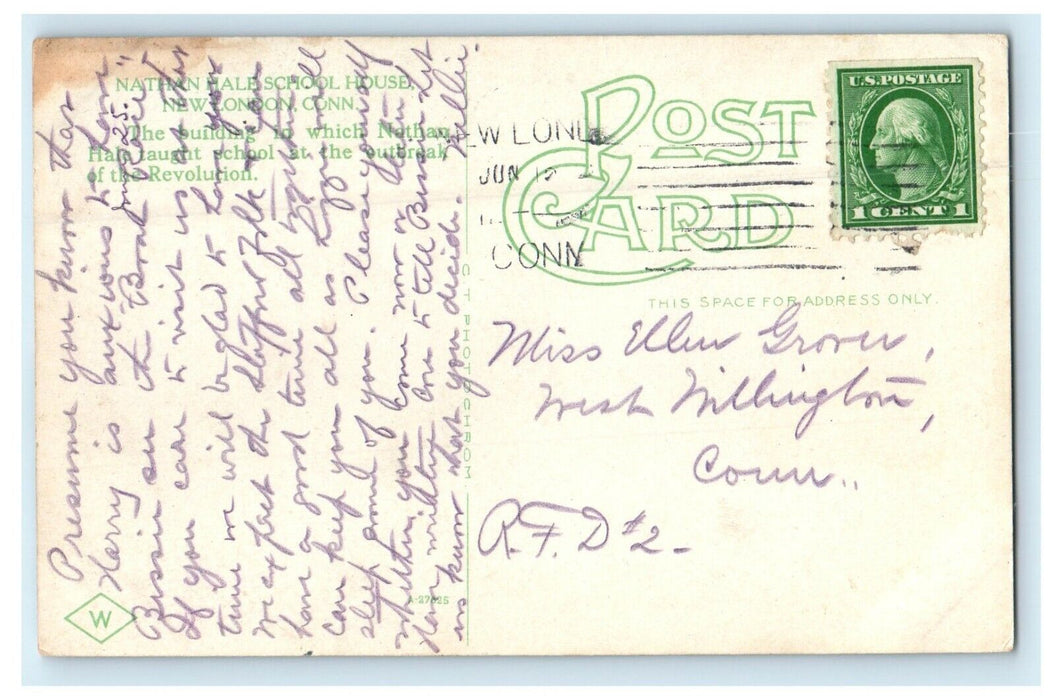 Nathan Hale School House New London Connecticut CT Antique Postcard