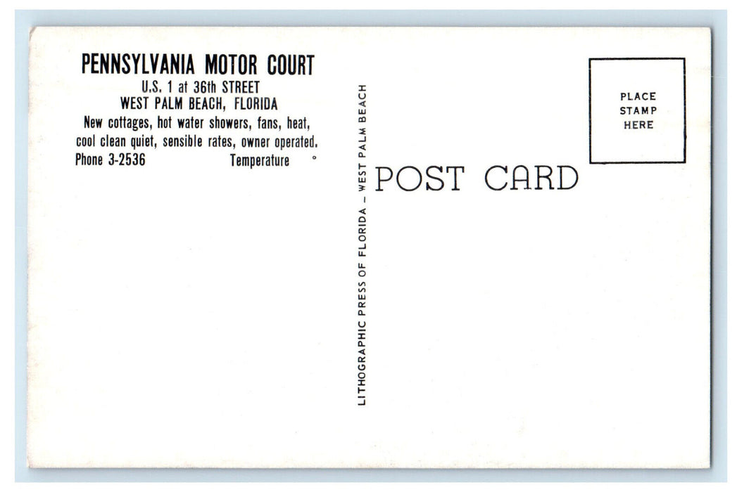 c1960s Pennsylvania Motor Court, West Palm Beach Florida FL Unposted Postcard