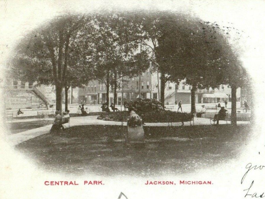 1904 Central Park Jackson Michigan MI Thick Posted Antique Postcard