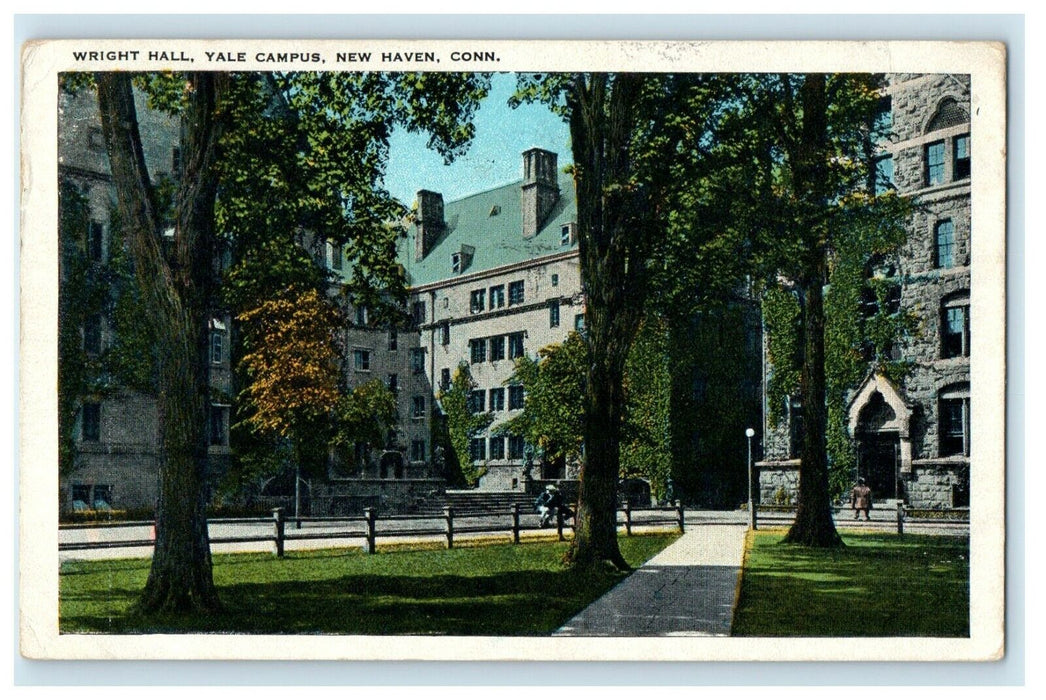 1929 Entrance Of Wright Hall Yale Campus New Haven Connecticut CT Postcard
