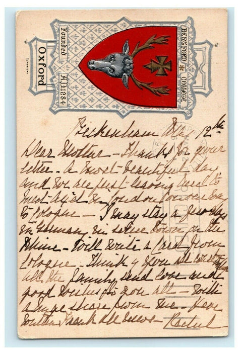 1905 Hertford College Oxford Correspondence United Kingdom UK Embossed Postcard