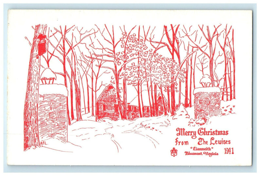 c1905 Merry Christmas From The Lewises Llanmeith Bluemont Virginia VA Postcard