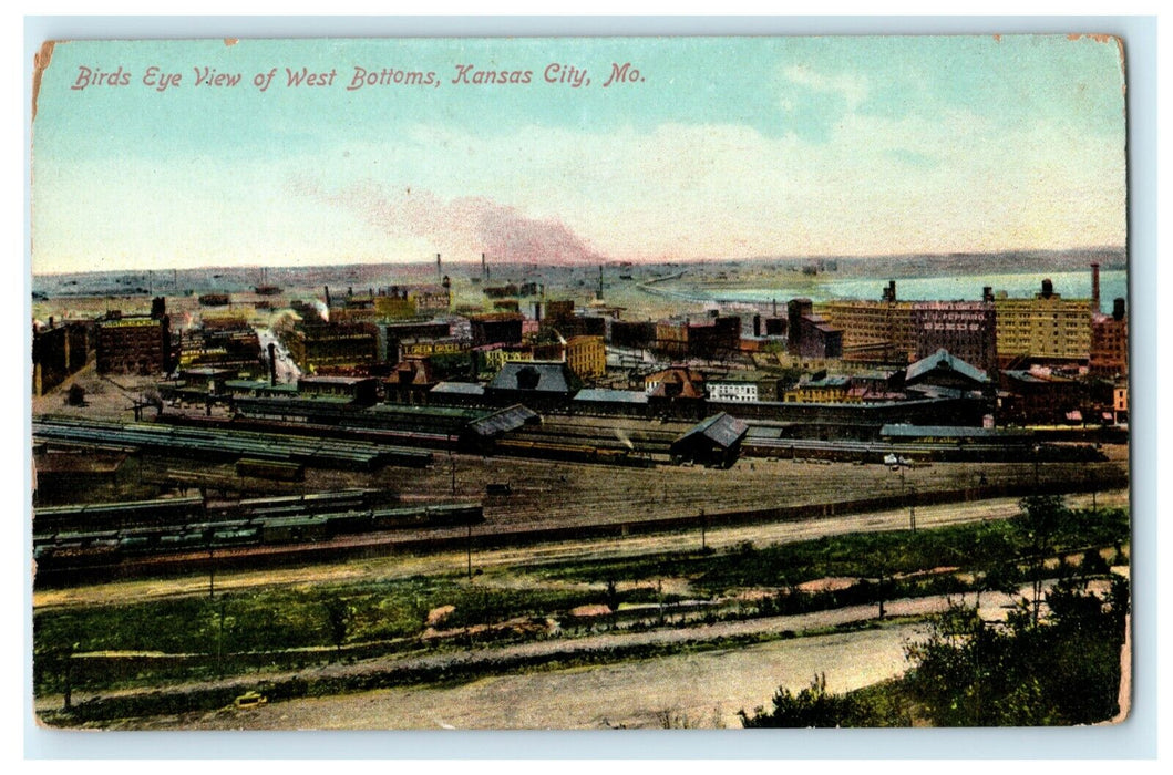 c1910 Bird's Eye View West Bottoms Kansas City Missouri MO Antique Postcard