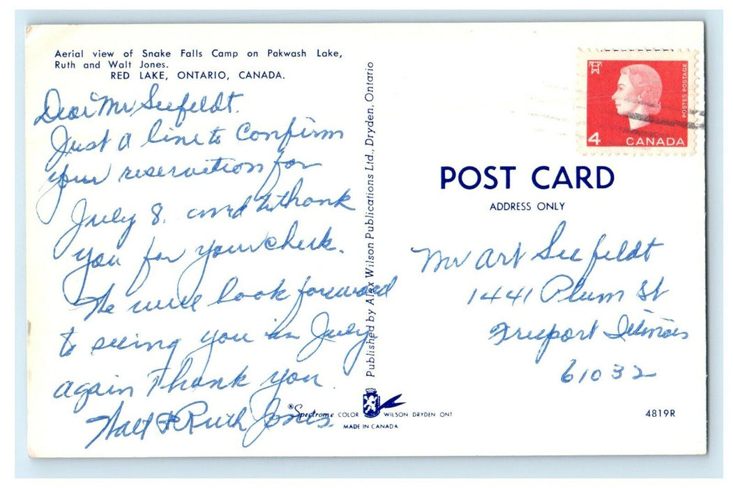 Aerial View Of Snake Falls Camp Pakwash Lake Red Lake Ontario Canada Postcard