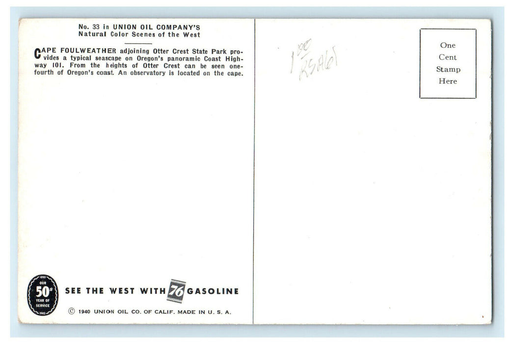 c1950s Scene of the West Cape Foulweather Union's Oil Company Oregon OR Postcard