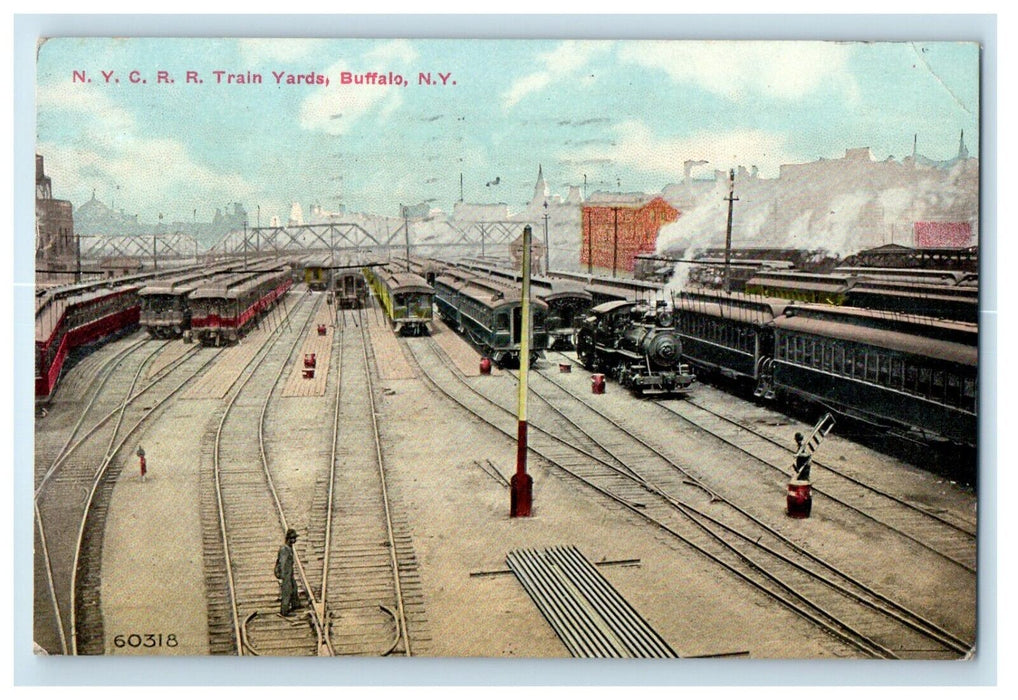 1910 N. Y. C. R. R. Railroad Train Yards Buffalo New York NY Antique Postcard