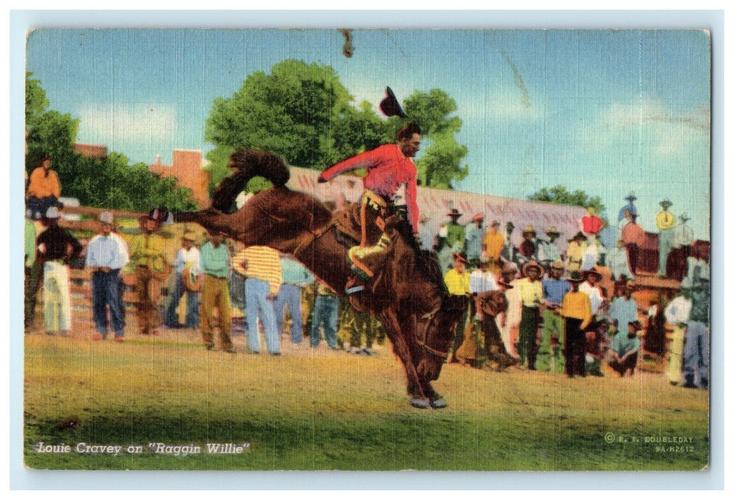 c1940's Louie Cravey In Raggin Willie Cowboy Horse Bucking Rodeo Postcard