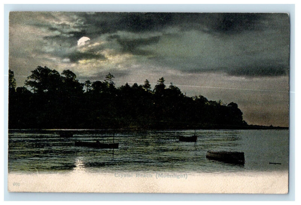 c1910's Crystal Beach Moonlight View Boats Crystal Beach Canada Antique Postcard
