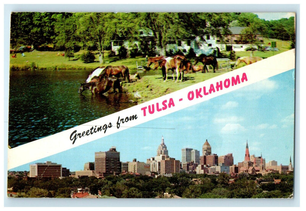 1960 Greetings From Tulsa Oklahoma OK, Split View Banner Vintage Postcard