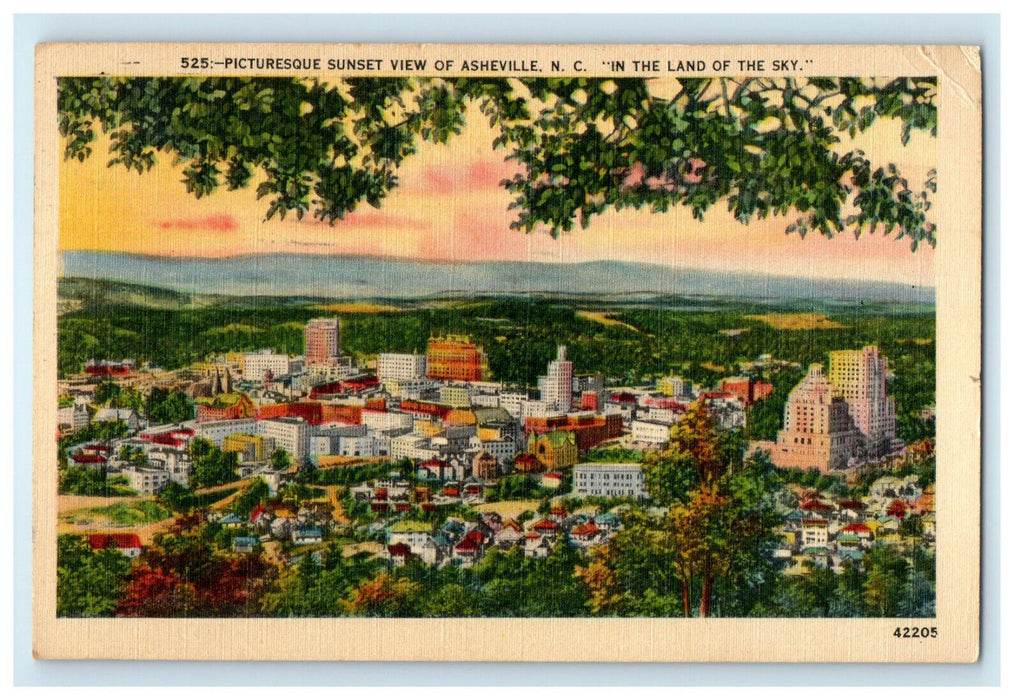 1943 In the Land of Sky Picturesque View of Asheville North Carolina NC Postcard