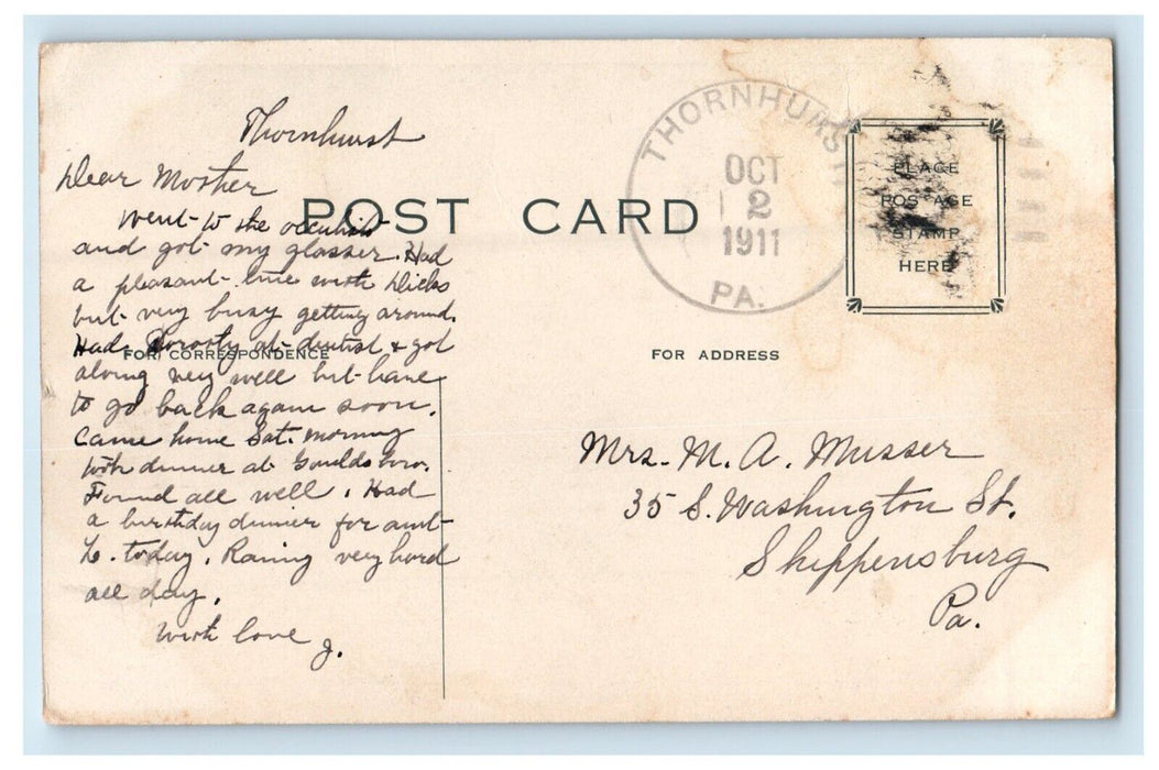1911 View Of School House Thornhust Pennsylvania PA, Posted Antique Postcard