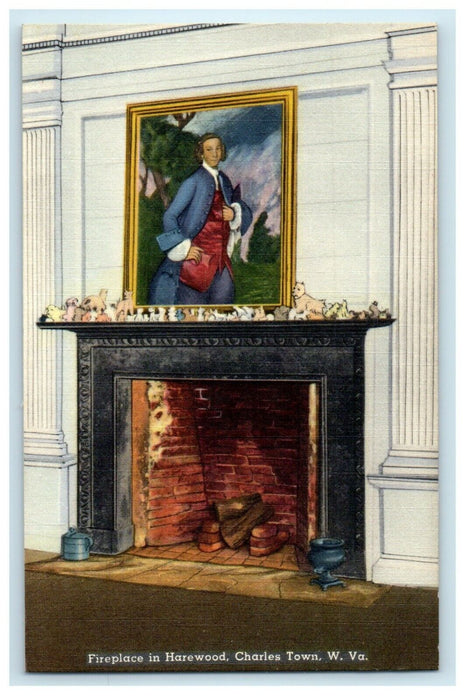 c1940's Fireplace In Harewood Charles Town West Virginia VA Vintage Postcard