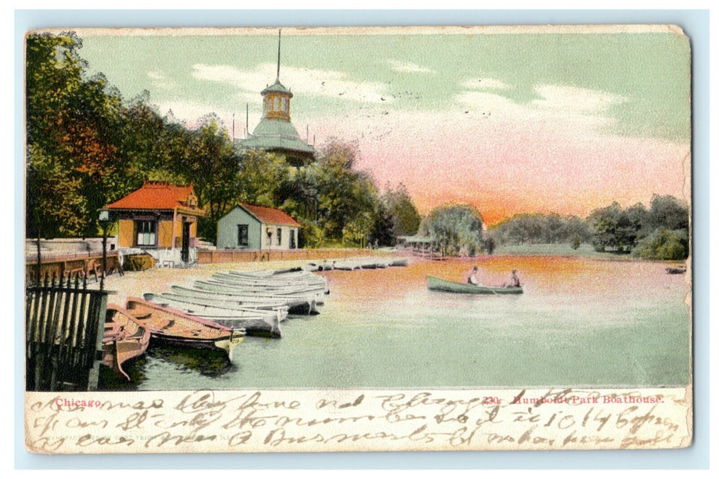 1909 Humboldt Park Boathouse Chicago Illinois IL Posted Antique Postcard