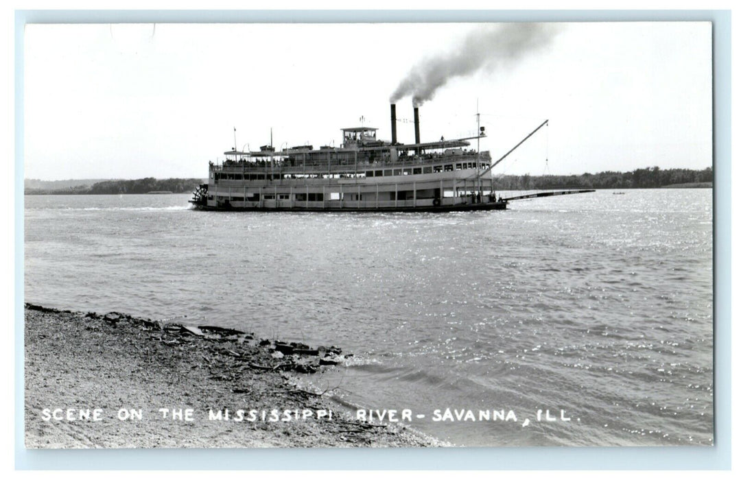 c1940's Steamboat Mississippi Savannah Illinois IL Vintage RPPC Photo Postcard