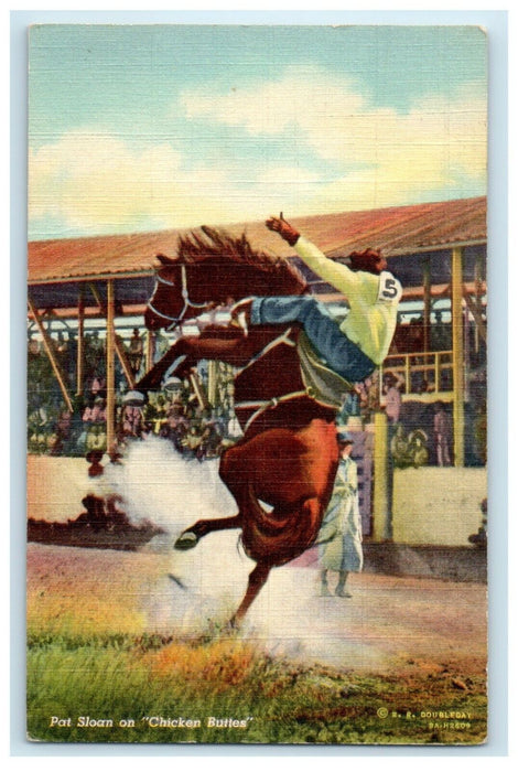 c1940's Pat Sloan On Chicken Buttes Cowboy Bucking Rodeo Horse Race Postcard