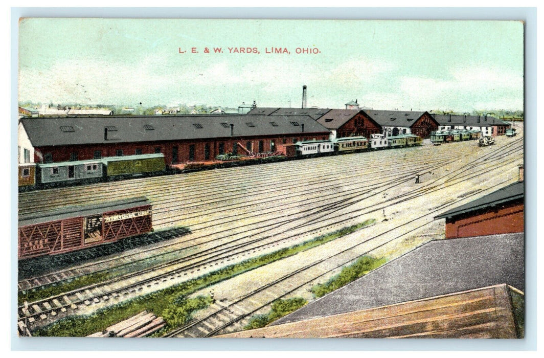 1908 LE&W Yards Lima Ohio OH Train Station Posted Antique Postcard