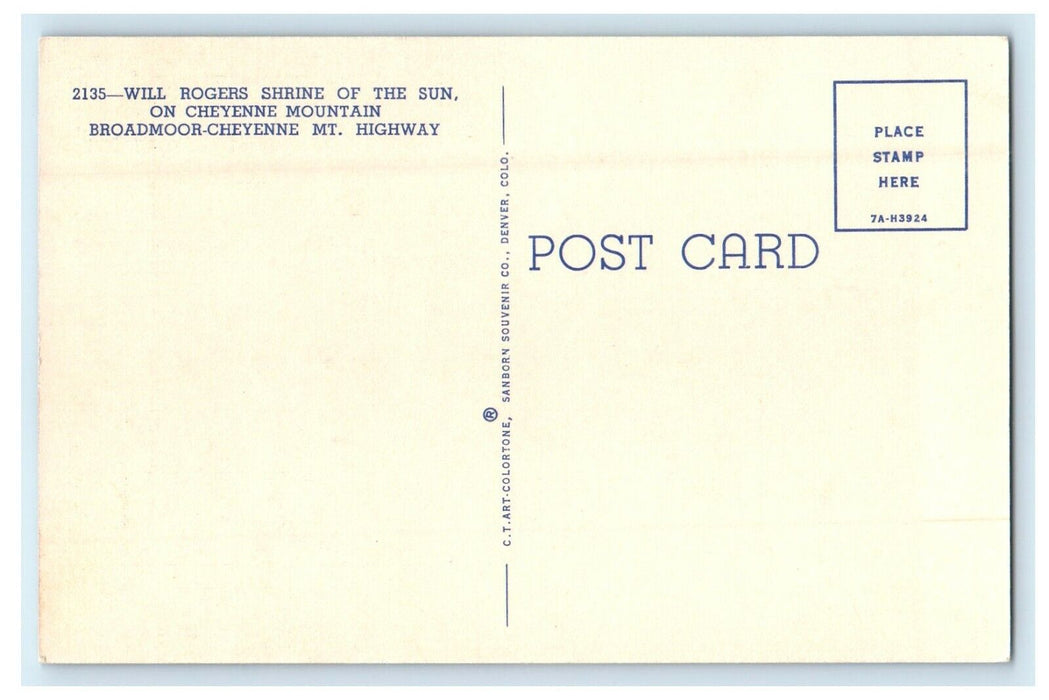 c1930's Will Rogers Shrine On Cheyenne Mountain Colorado Springs CO Postcard