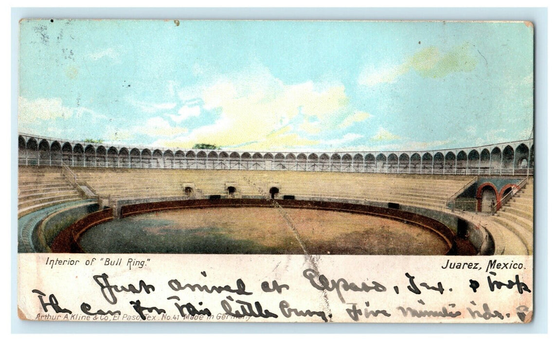 1907 Interior of Bull Ring Juarez Mexico Posted Antique Postcard